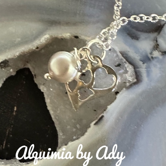 Alquimia by Ady Silver Heart Necklace with Pearl - Picture 1 of 5